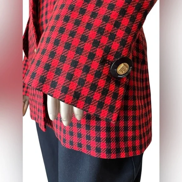 Vintage GIVENCHY Boutiques Blazer Single Breasted Red Black Houndstooth Wool 36 - Picture 7 of 15